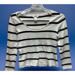 VTG Talbots Women’s Sequin Striped  Black White Scoop Neck 3/4 Sleeve Shirt Sz M